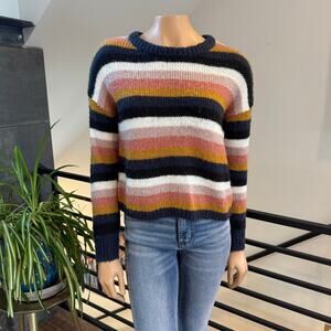 O'Neill Daze Striped Knit Crewneck Sweater Multi-Color Crop Womens XS